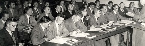 Students in the class of Prof. J.D. du Toit (Totius), 1949.